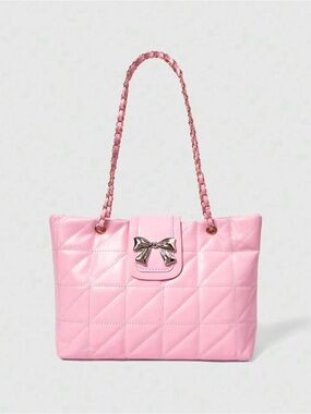 ROMWE Pink Quilted Tote with Bow Detail